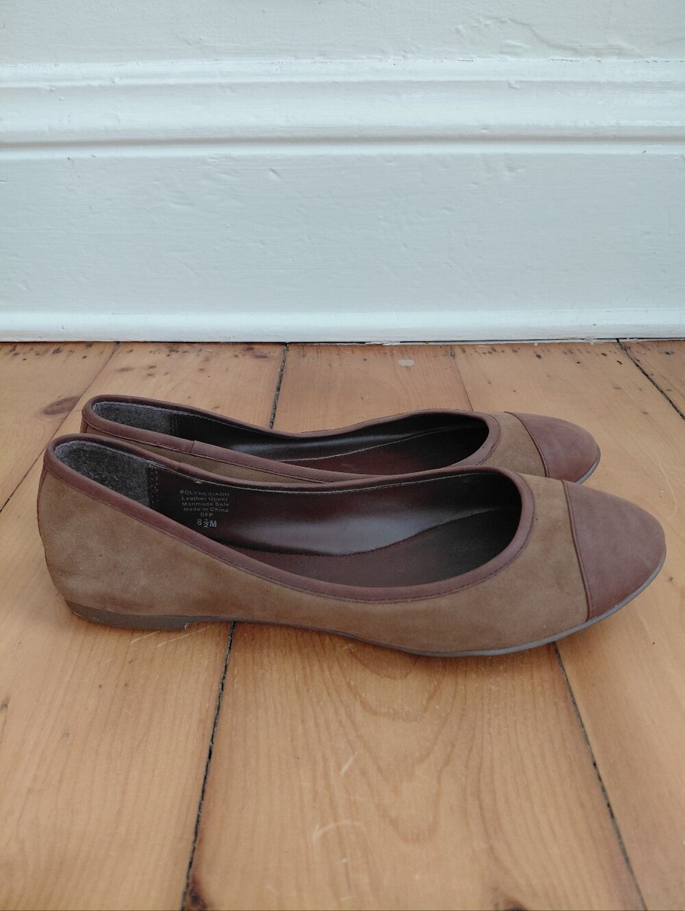 Nine West Womens 8.5M Brown Leather Suede Polynesia Ballet Flats Cap Toe